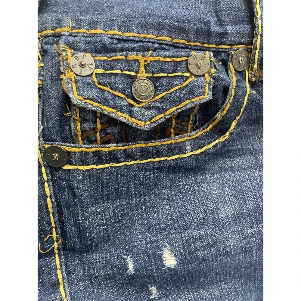 True Religion USA Men's Blue Denim Jeans Relaxed Straight 38x32 Thick Stitch